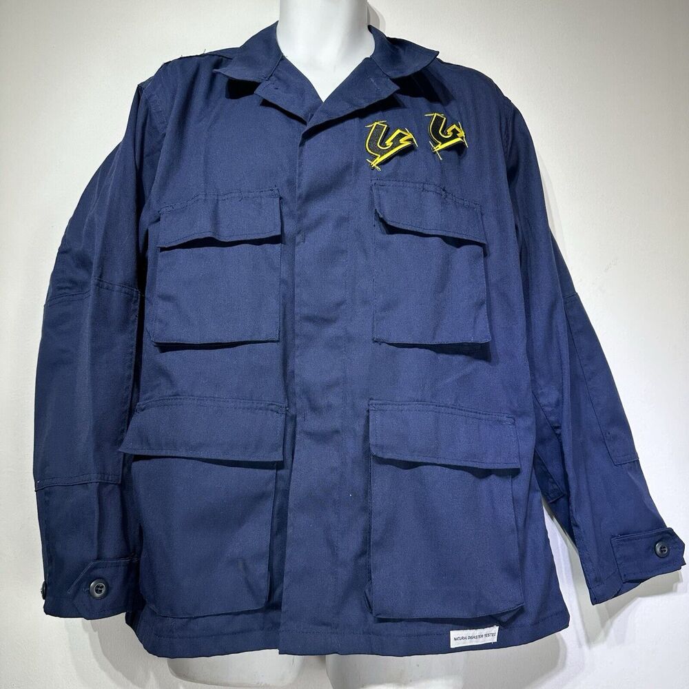 Unshook Disaster Tested Powered By Pain Blue Military Mechanic Shop Jacket XL